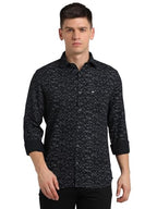 Turtle Men 100% Cotton Slim Fit Black Casual Shirt