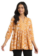 Libas WomenS Cotton Floral Printed Anarkali Kurti (98001O_Mustard_L)