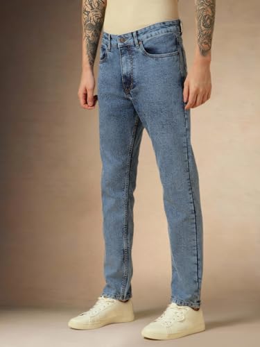 Dennis Lingo Men Blue Washed Straight Fit Mid Rise Jeans