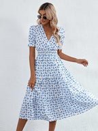 KOTTY Womens Fit and Flare Printed Dress Off White Blue