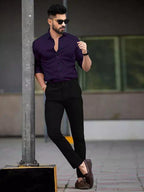 Tee Projekt Shirt for Men Cotton Plain Spread Collar Casual Shirt Parfect for ormal Wear, Home Wear, Office Wear Purple