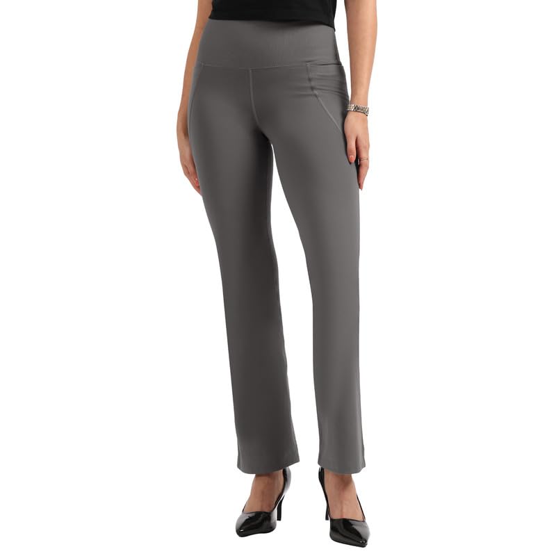 BlissClub The Ultimate Flare Pants for Women with Ribbed Waistband, Regular Fit, Ankle Length Pants for Woman with High Waist an