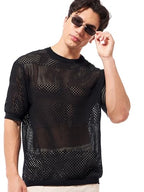 Bewakoof Mens Solid Oversized Fit Half Sleeve Round Neck 100% Cotton T-Shirt_644856_Black_XL