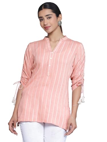 Libas WomenS Cotton Blend Striped Straight Kurti (26903 Peach