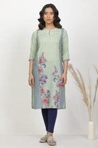 W For Woman Green Floral Print Polyester Straight Kurta Set With Tight