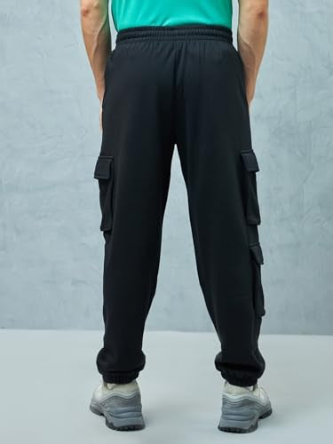 Bewakoof MenS Solid Super Loose Fit Cotton Blend Cargo Joggers
