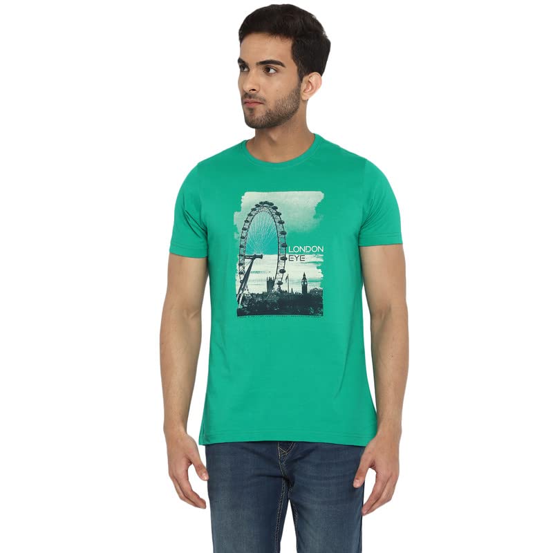 Turtle Men Green Printed Polo Neck T-Shirts