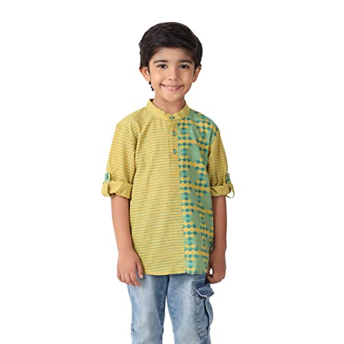 Fabindia Kids Cotton Printed Short Kurta Green_2-3Y