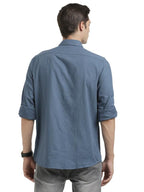 Turtle Men 100% Cotton Slim Fit Blue Solid Full Sleeve Casual Shirt
