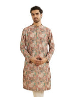 Manyavar MenS Art Silk Abstract Digital Print Long Kurta (Rust,Xxl)