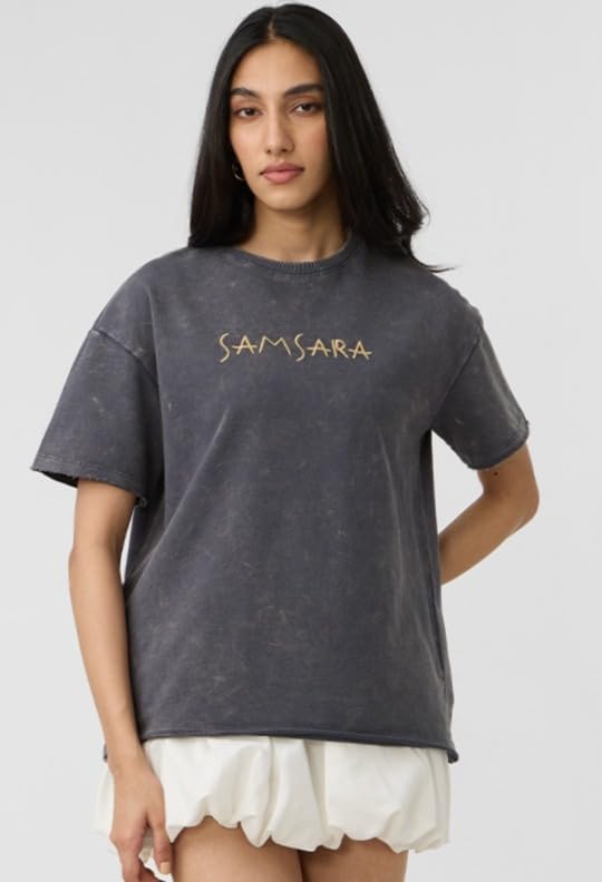 The Souled Store Samsara Women and Girls Short Sleeves Round Neck Grey Graphic Printed Cotton Oversized T-Shirts