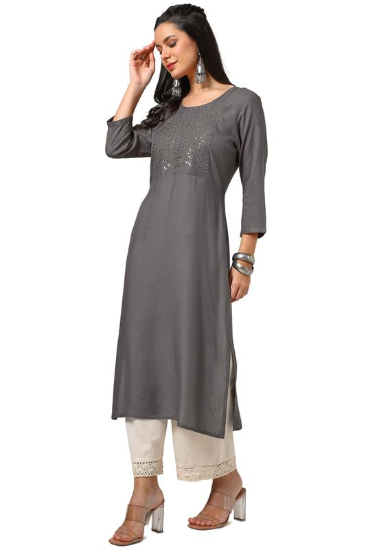 Soch Womens Rayon Embroidered Kurta With Sequins