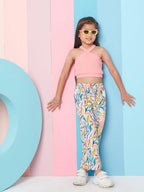 Pspeaches Girls Sleeveless Top With Tropical Printed Trouser