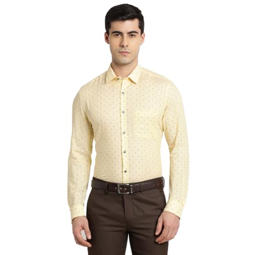 Turtle Men 100% Cotton Slim Fit Light Yellow Printed Formal Shirt