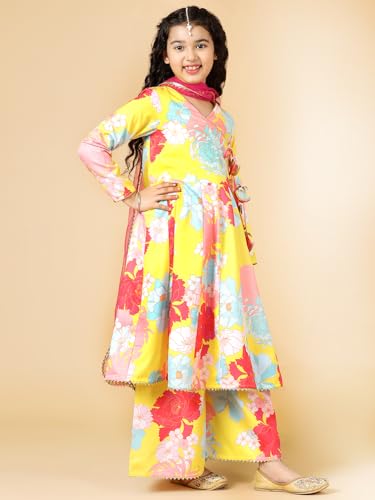 A.T.U.N. (ALL THINGS UBER NICE) Girls Yellow Floral Printed Anarkali Palazzo Set