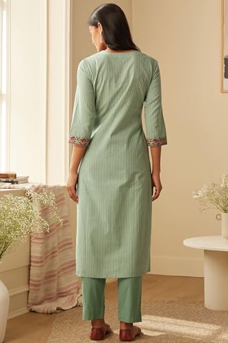 ANNI DESIGNER Womens Cotton Blend Embroidered Straight Kurta with Pant & Dupatta (FARIGUP-Green_5XL_Green_XXXXX-Large)