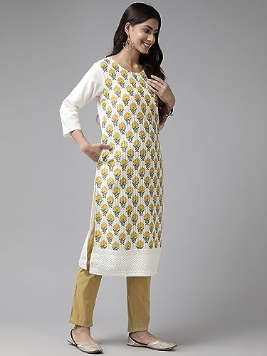 Aarika Womens Cream-Mustard Color Cotton Kurti