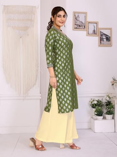Rangita Green Rayon Straight Embroidered Calf Length Kurti | Kurta For Women