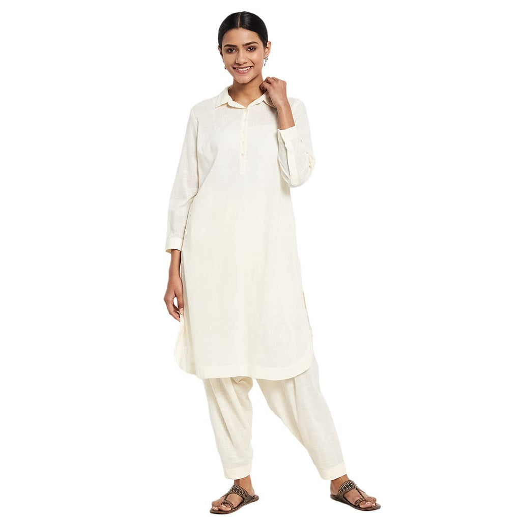 Fabindia WomenS Cotton Regular Kurta Set (10718567Nt_White_M)