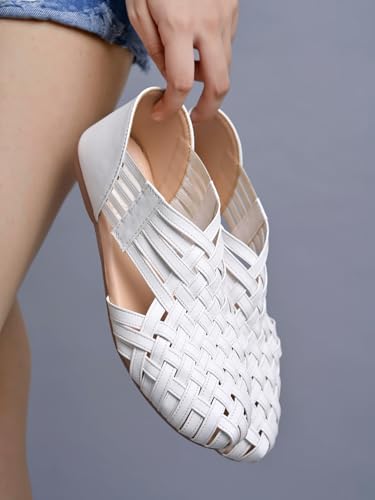 Shoetopia WomenS White Woven Ballerina Flats  Ethnic Style Comfortable Slip-On Juttis With Closed Toe For Casual & Festive -Eu3