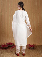 ANNI DESIGNER Womens Cotton Blend Embroidered Straight Kurta with Pant & Dupatta (Motira White_XXL_White_XX-Large)