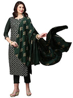 ANNI DESIGNER Women's Cotton Blend Embroidered Straight Kurta with Pant & Dupatta (MYSURU-Dark GREEN-Nw04_3XL_Dark Green_XXX-Lar