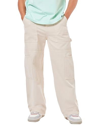 Bewakoof MenS Solid Straight Fit Cotton Carpenter Jeans_624675_Beige_30