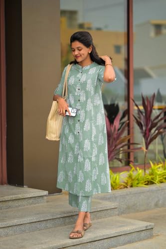 ANNI DESIGNER Womens Rayon Viscose A-Line Printed Kurta with Pant (KOPEK Green_S_Green_Small)