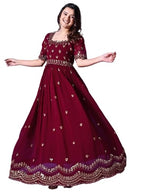 Fashion Basket Georgette Embroidered Long Gown For Women Maroon