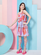 Pspeaches Girls Abstract Printed One Shoulder Style Georgette A-Line Dress Trandy StylePurple Color Fashionista Choice Eye-Catc