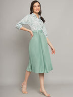 Kzully WomenS Print 3/4 Sleeve Pleated Midi Dress With Belt Pista