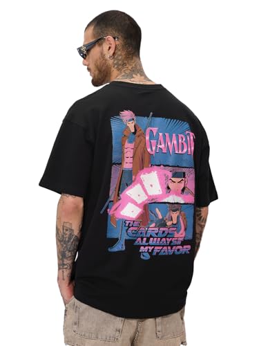 The Souled Store Official X-Men: Gambit Oversized T-Shirt for Men Boys Cotton Casual Half Sleeves Baggy Loose Fit Drop Shoulder 