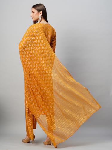 ANNI DESIGNER Womens Cotton Blend Straight Printed Kurta with Pant & Dupatta (Mohmaya Mustard_XXL_Mustard_XX-Large)