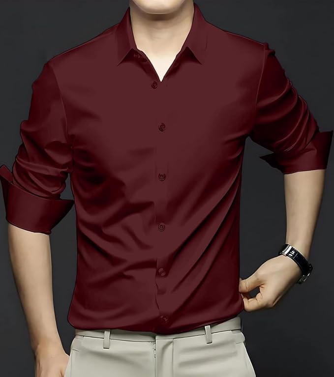 Deelmo Combo Of MenS Stylish Solid Satin Casual Shirt For Men Full Sleeves| Poly Satin Silk Shirt Pack Of 2