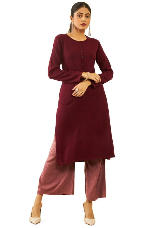 Soch Women Acrylic Patterned Knit Winter Straight Kurta with Pocket