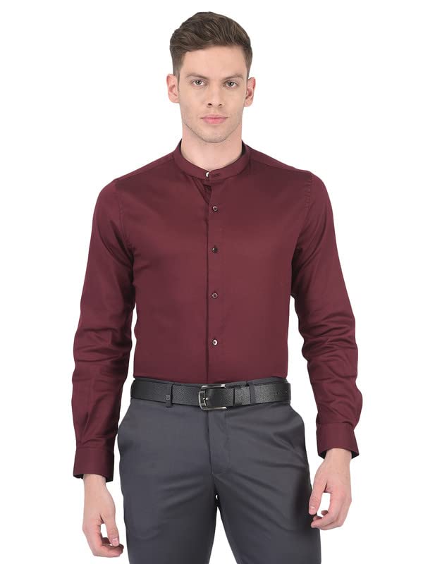 Turtle Men Cotton Blend Maroon Slim Fit Solid Shirts