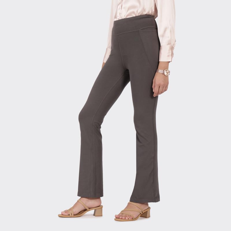 BlissClub AM:PM Cotton Flare Pants -Tall Above 55, Highwaisted, Wide Waistband, 4 Pockets, 95% Cotton