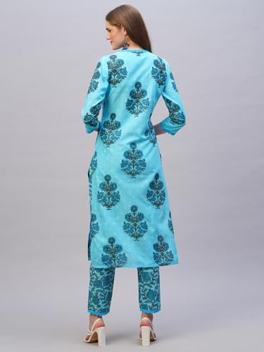 ANNI DESIGNER Womens Rayon Blend Straight Printed Kurta with Pant (Cheer Blue_XXL_Blue_XX-Large)