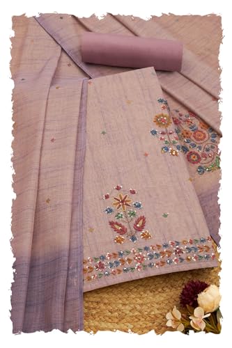 Soch Women Linen Shimmer Floral Print Unstitch Dress Material with Thread Work