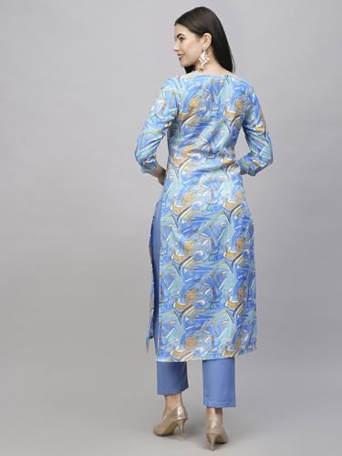 ANNI DESIGNER Womens Cotton Blend Straight Printed Kurta with Pant (UOP Sky Blue_S_Sky Blue_Small)