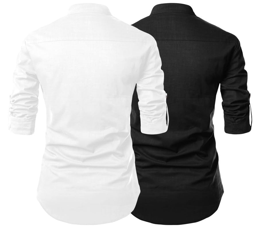 Finivo Fashion Combo Of MenS Regular Fit Cotton Blend Solid Full Sleeves Kurta | Short Kurta For Men (Pack Of 2)