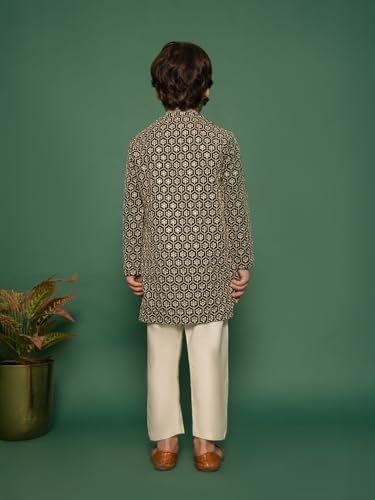 VASTRAMAY Boys Embroidered Kurta Pant Set with Gold-Trimmed Placket and Loafers Festive & Ethnic Wear