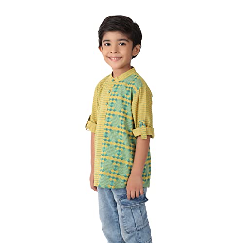 Fabindia Kids Cotton Printed Short Kurta Green_2-3Y