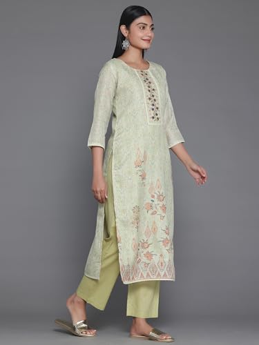 Libas Womens Printed Cotton Blend Straight Kurta With Trousers And Dupatta