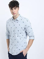 Ketch MenS Cotton Letter Print Straight Fit Shirt