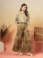 Stylum Womens Green Paisley Print Rayon Kurti Palazzo Set