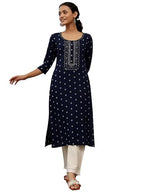 Libas Women'S Cotton Woven Design Straight Kurta (26980_Blue