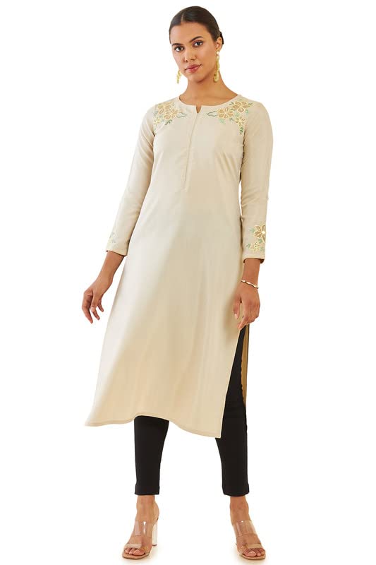 Soch Women Rayon Floral Embroidered Kurta with Cutwork and Mirror Embellishment