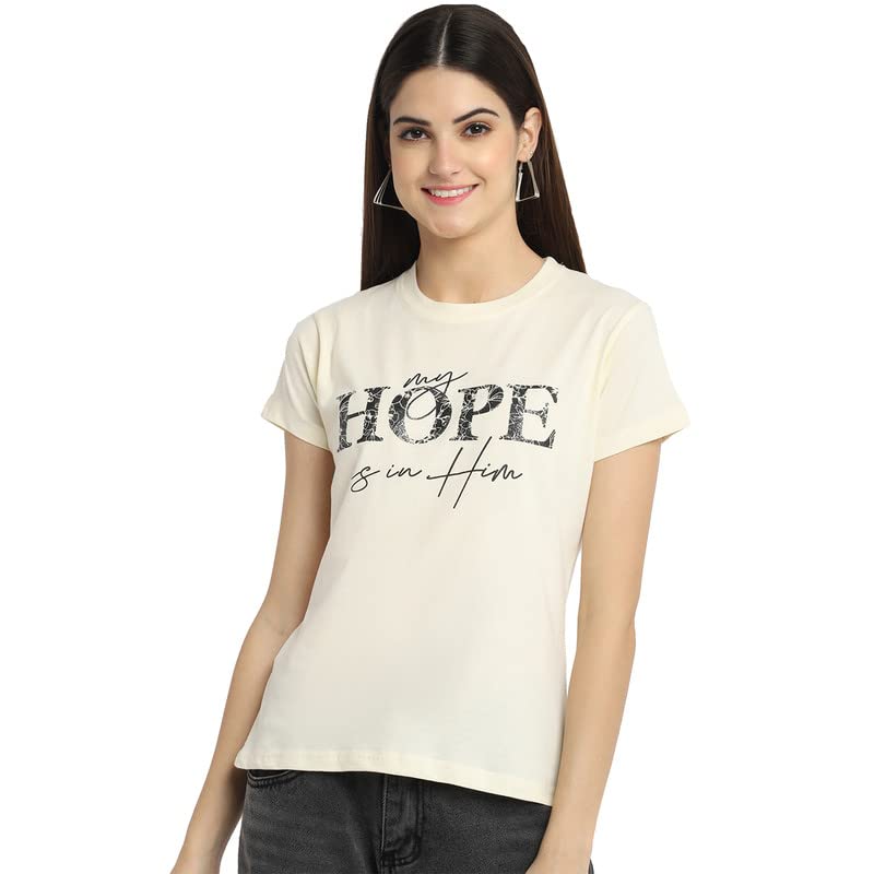 Preneum Womens Cotton Regular Fit Latest Graphic Stylish Printed Short Sleeves Casual T-Shirt || Latest Style (Pack 4), Beige &