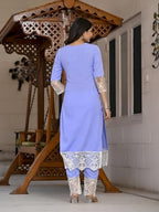 ANNI DESIGNER Womens Cotton Blend Straight Solid Kurta with Pant (Takada Light Blue_S_Light Blue_Small)
